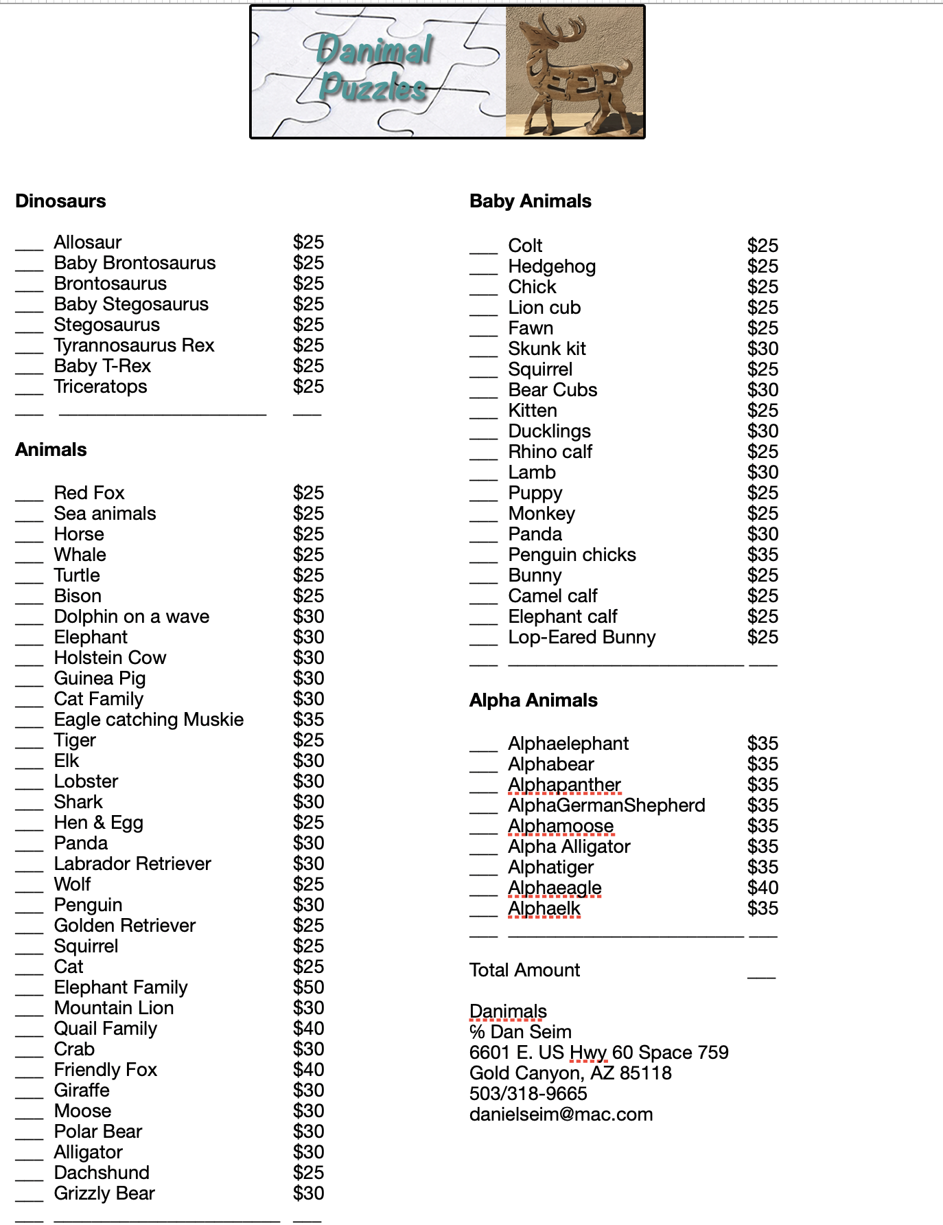 price list